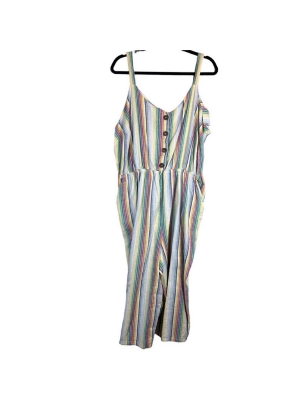 Ana linen blend striped multicolor sleeveless jumpsuit